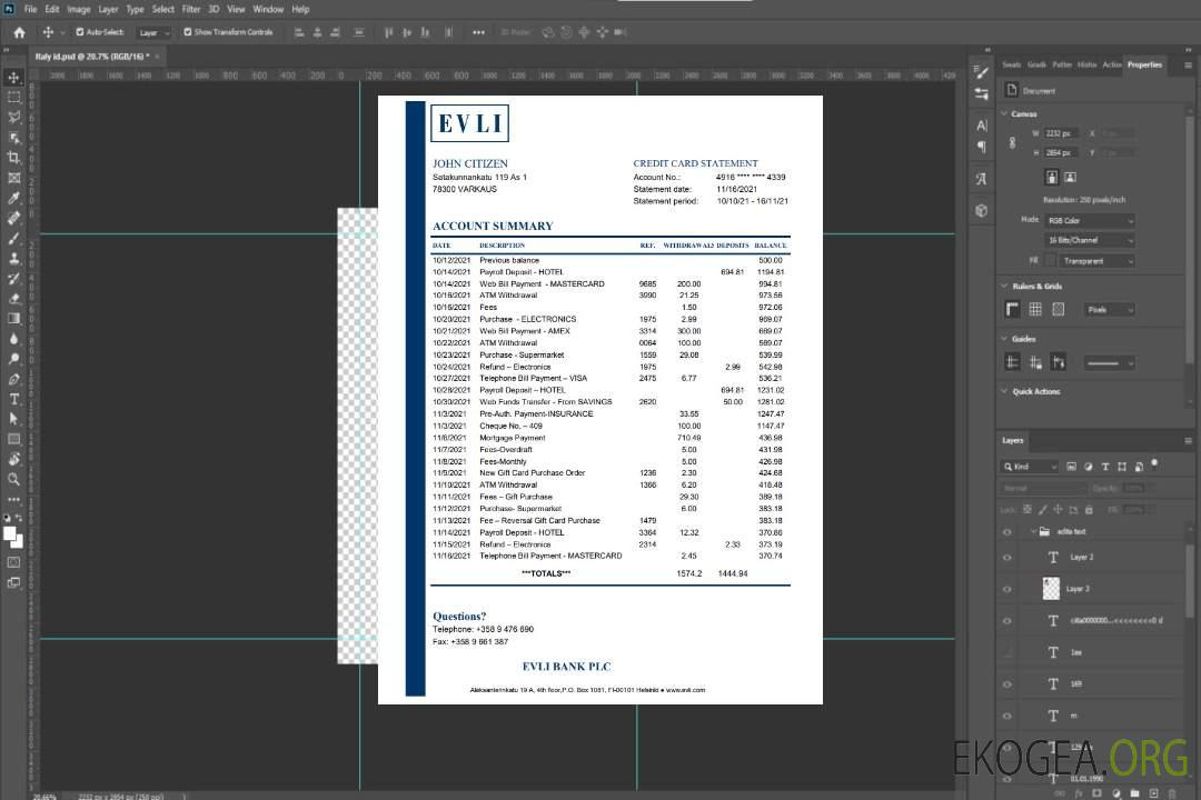 Modèle de relevé bancaire finlandais Evli Bank PLC facile à remplir au format Excel et PDF template